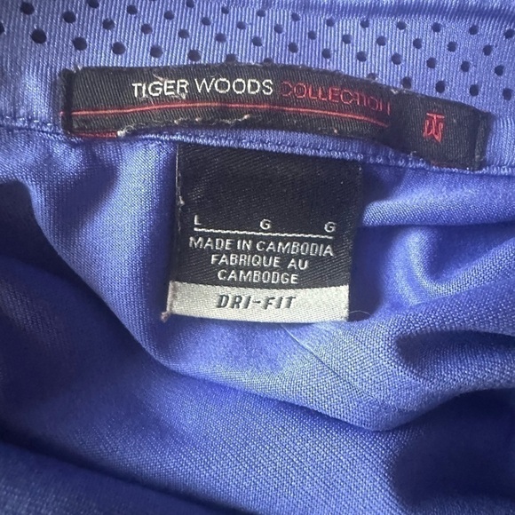 Nike Tiger Woods Collection Golf Polo Shirt Dri-Fit SS Purple Blue Striped Large - Picture 2 of 6